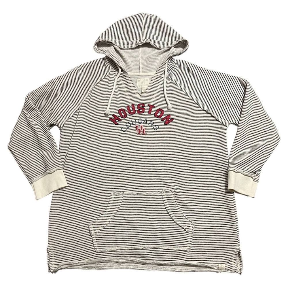 Blue 84 Cream Houston Cougars Striped French Terry V-Neck Hoodie Women's Size 2X